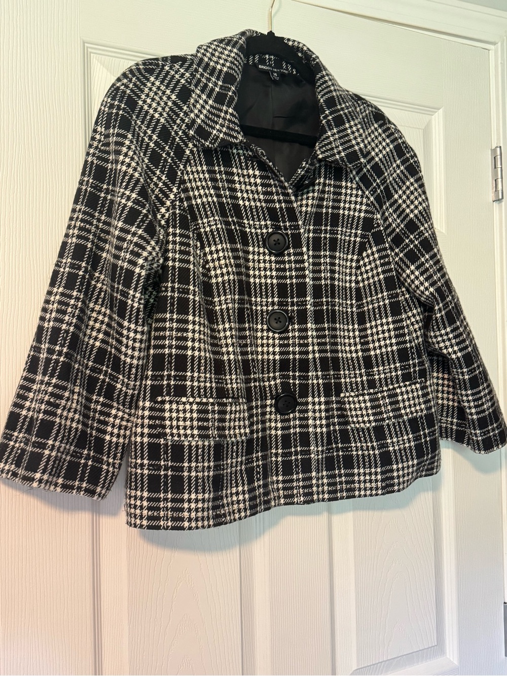 Briggs New York Black & White Plaid Peacoat